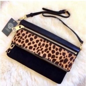 $198 Vince Camuto Calf Hair Clutch Animal Print Suede Purse Bag GR8 GIFT NWT